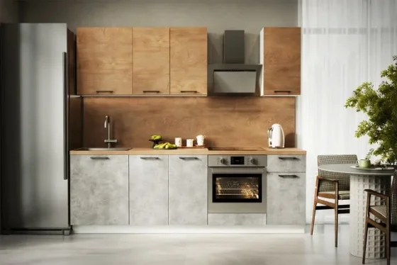 Кухонный гарнитур Hoff Сити 2,4 м, 240х210х52.6 см, цвет белый, дуб ирландский натуральный, бетон светлый